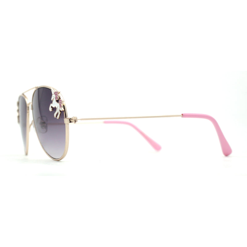 Girls Metal Unicorn Charm Tear Drop Officer Style Sunglasses