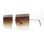 Rhinestone Argyle Pattern Jewel Rimless Oversize Rectangle Sunglasses