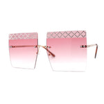 Rhinestone Argyle Pattern Jewel Rimless Oversize Rectangle Sunglasses