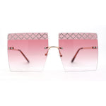 Rhinestone Argyle Pattern Jewel Rimless Oversize Rectangle Sunglasses