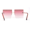 Rhinestone Argyle Pattern Jewel Rimless Oversize Rectangle Sunglasses