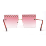 Rhinestone Argyle Pattern Jewel Rimless Oversize Rectangle Sunglasses