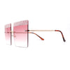 Rhinestone Argyle Pattern Jewel Rimless Oversize Rectangle Sunglasses