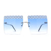 Rhinestone Argyle Pattern Jewel Rimless Oversize Rectangle Sunglasses