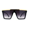 Luxury Jewel Metal Bar Flat Top Mobster Horn Rim Sunglasses