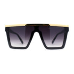 Luxury Jewel Metal Bar Flat Top Mobster Horn Rim Sunglasses