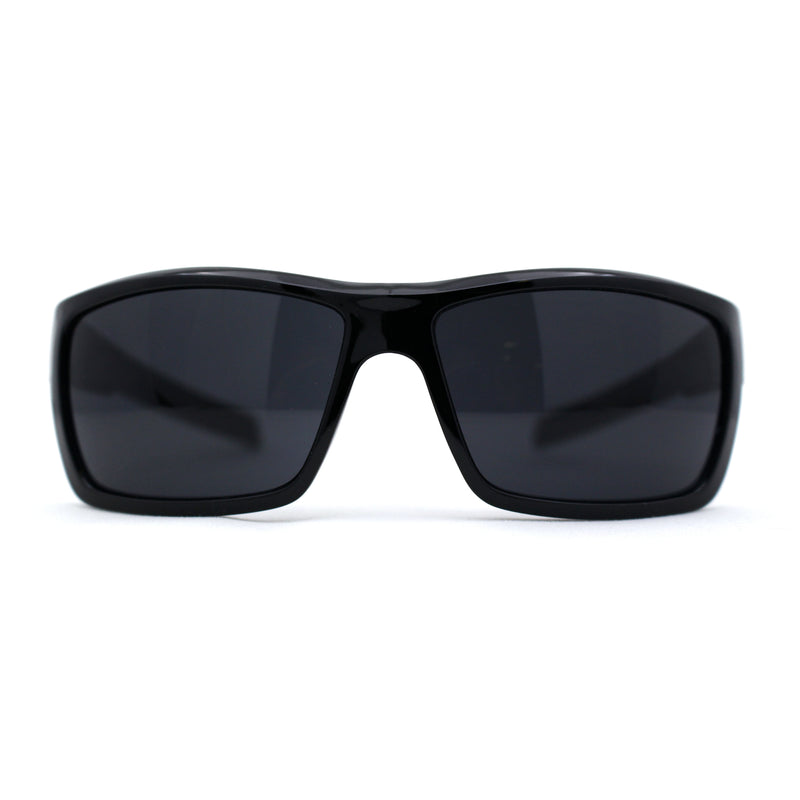 Mens Wrap Around Rectangle Biker Plastic Sunglasses