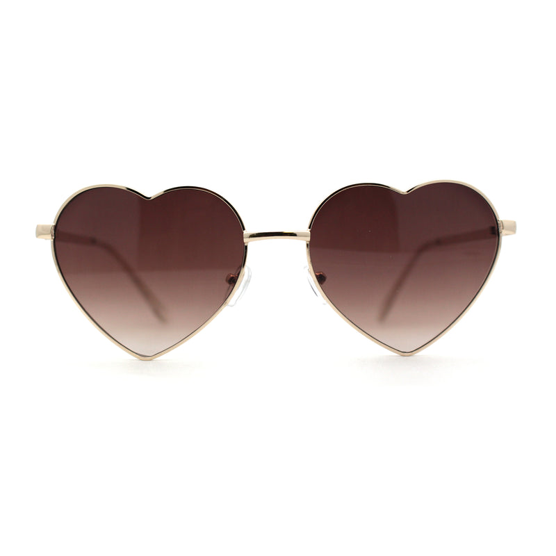 Womens Classic Metal Rim Heart Shape Valentines Sunglasses