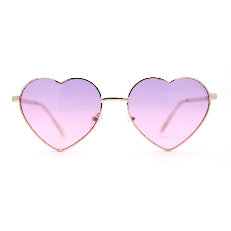 Womens Classic Metal Rim Heart Shape Valentines Sunglasses