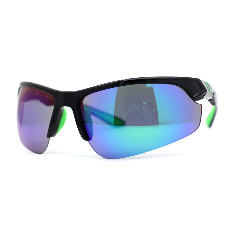 Mens Color Mirror Baseball Half Rim Wrap Plastic Sport Sunglasses