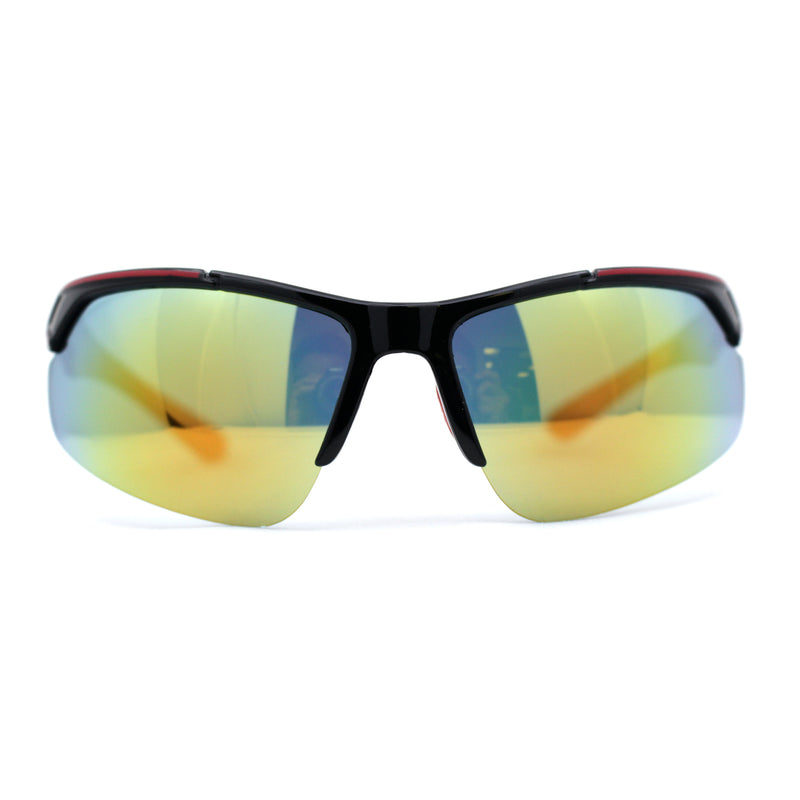 Mens Color Mirror Baseball Half Rim Wrap Plastic Sport Sunglasses