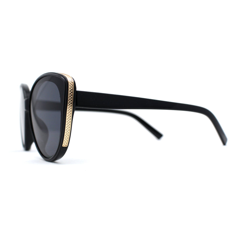 Womens Oversize Cat Eye Inset Lens Metal Jewel Edge Retro Sunglasses