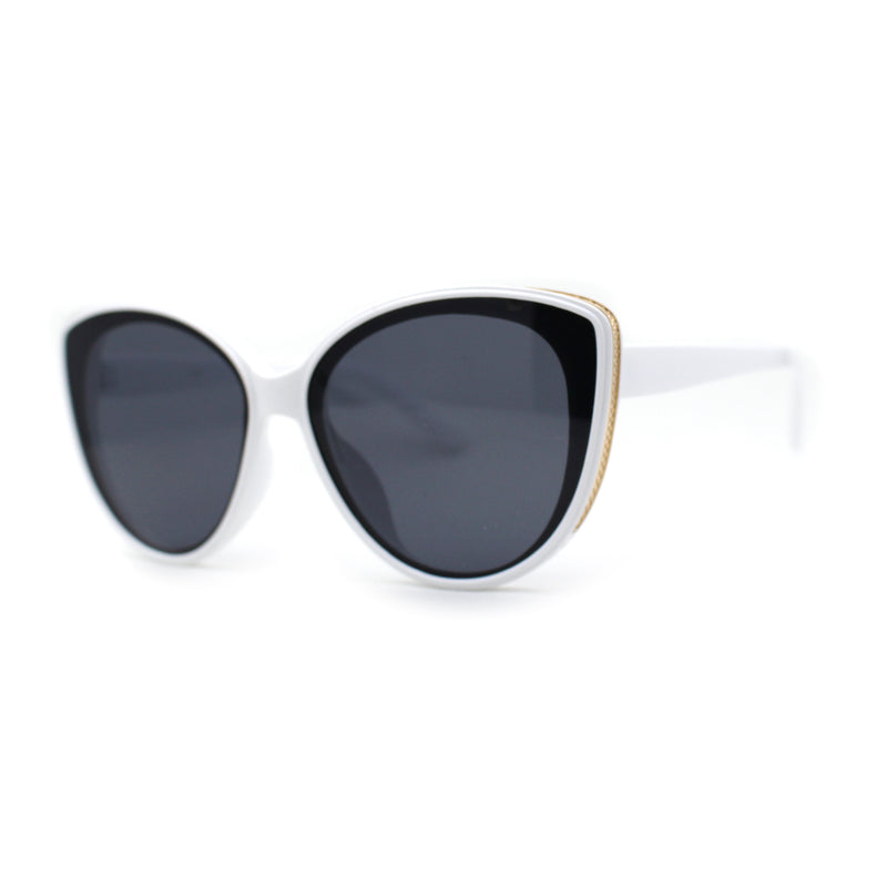 Womens Oversize Cat Eye Inset Lens Metal Jewel Edge Retro Sunglasses