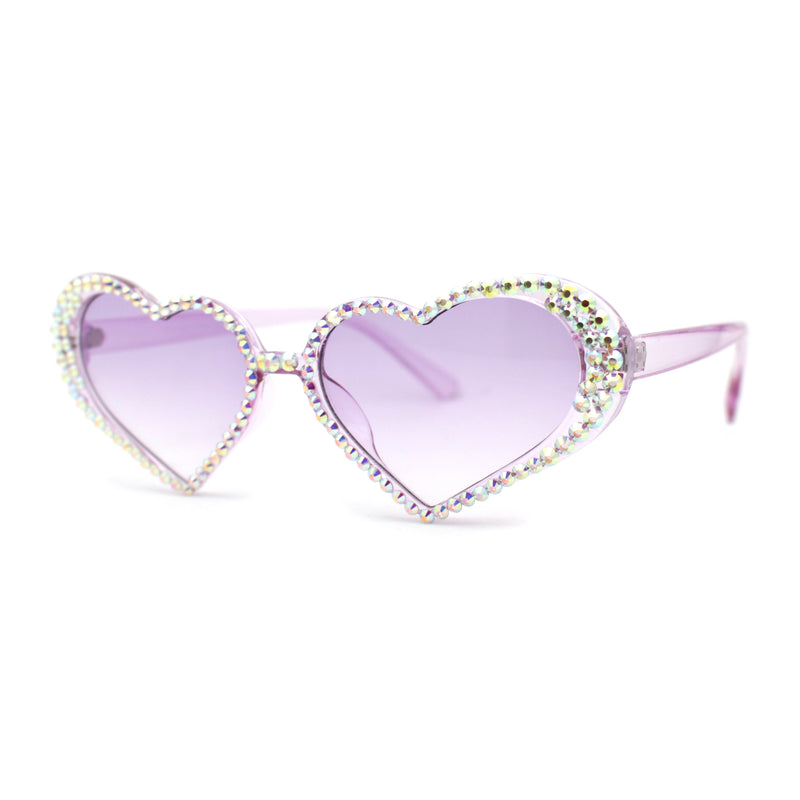 Full Rhinestone Studded Bubbly Heart Shape Cute Sunglasses