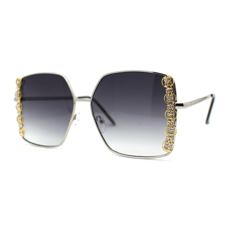 Womens Rhinestone Chain Jewel Trim Classical Metal Rim Butterfly Sunglasses