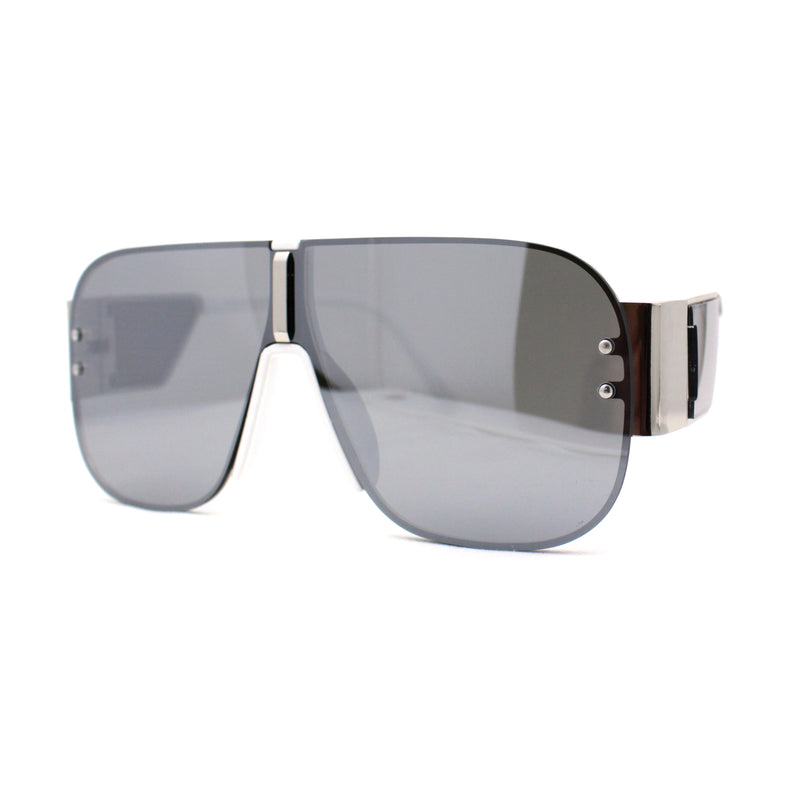 Mens Oversize Racer Metal Rim Shield Large Sunglasses