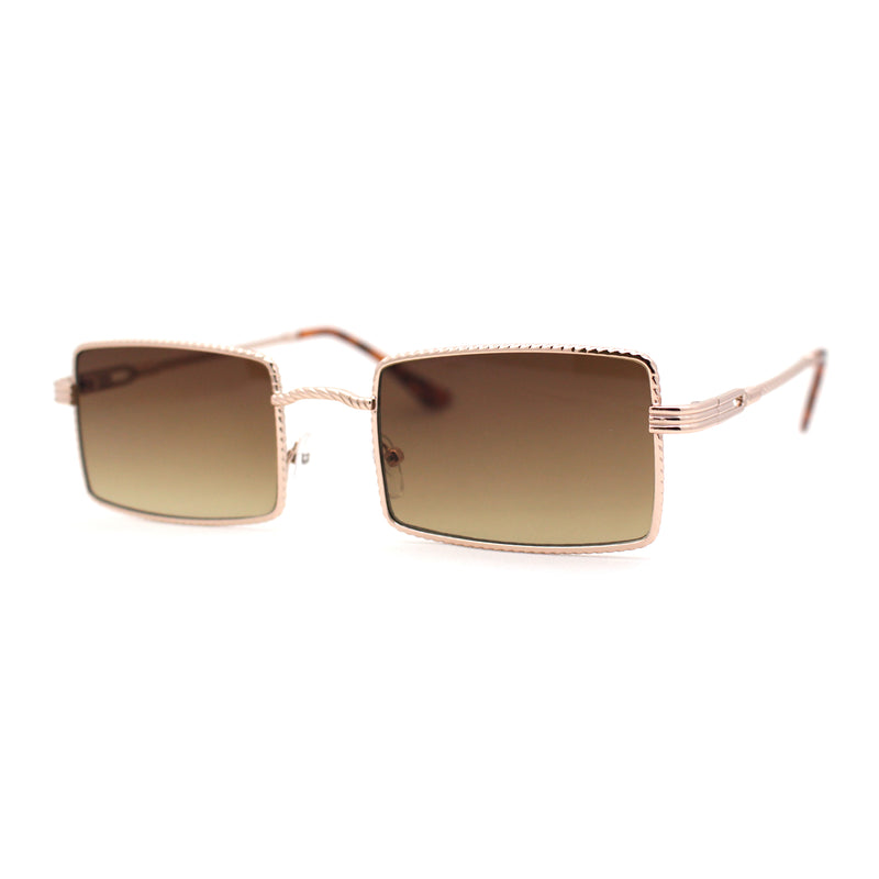 Jewel Metal Chain Engrave Frame Rectangle Sunglasses