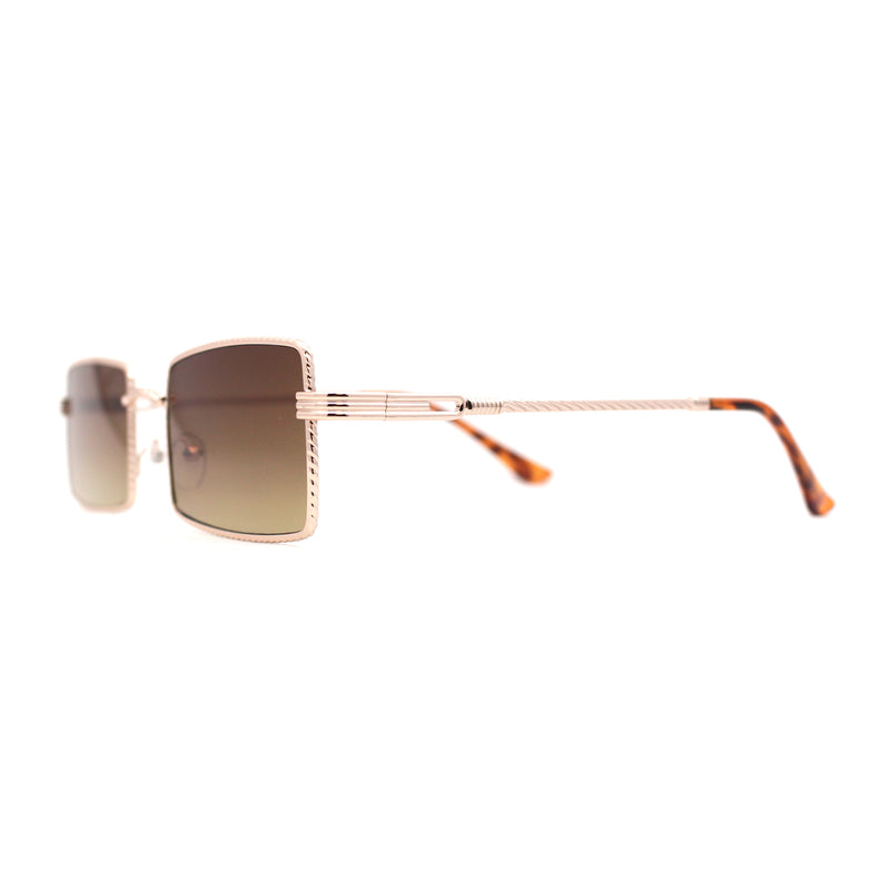 Jewel Metal Chain Engrave Frame Rectangle Sunglasses