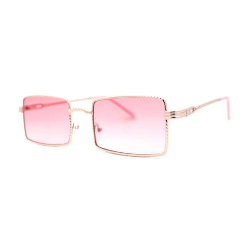 Jewel Metal Chain Engrave Frame Rectangle Sunglasses