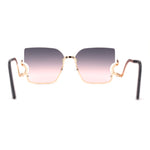 Luxury Beautiful Rimless Swan Down Temple Arm Butterfly Sunglasses