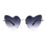 Womens Gothic Luxe Rimless Beveled Lens Cat Eye Heart Sunglasses