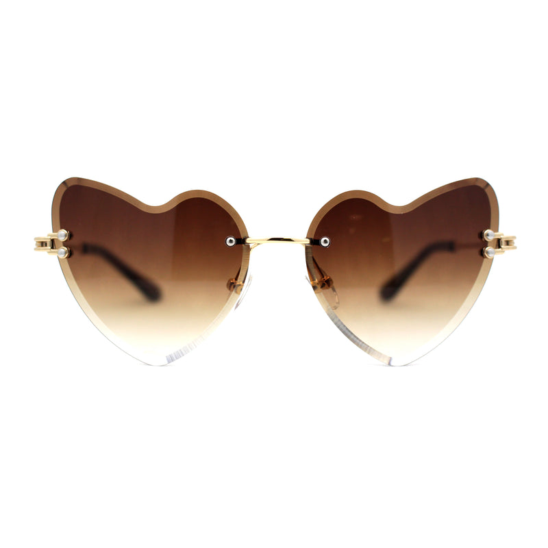 Womens Gothic Luxe Rimless Beveled Lens Cat Eye Heart Sunglasses