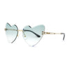 Womens Gothic Luxe Rimless Beveled Lens Cat Eye Heart Sunglasses