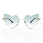 Womens Gothic Luxe Rimless Beveled Lens Cat Eye Heart Sunglasses