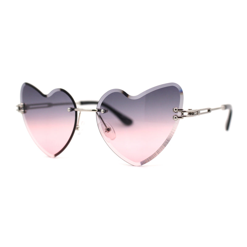 Womens Gothic Luxe Rimless Beveled Lens Cat Eye Heart Sunglasses