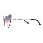 Womens Gothic Luxe Rimless Beveled Lens Cat Eye Heart Sunglasses