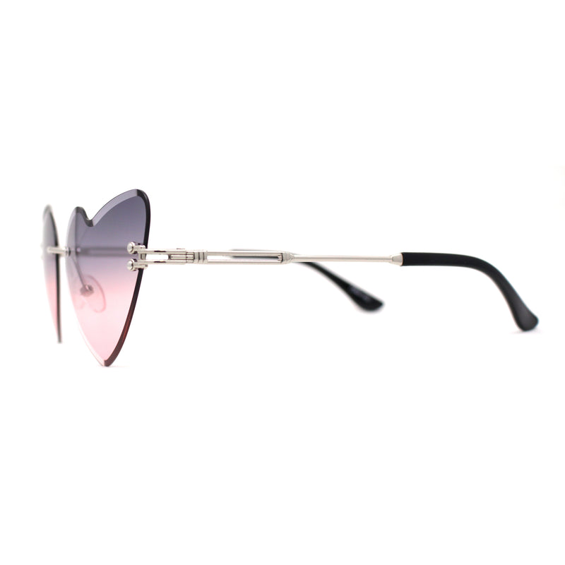 Womens Gothic Luxe Rimless Beveled Lens Cat Eye Heart Sunglasses