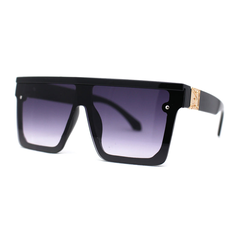 Mobster Flat Top Shield Horn Rimless Plastic Sunglasses