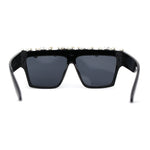 Huge Dripping Nugget Rhinestone Brow Flat Top Horn Rim Sunglasses