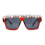 Huge Dripping Nugget Rhinestone Brow Flat Top Horn Rim Sunglasses