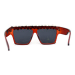 Huge Dripping Nugget Rhinestone Brow Flat Top Horn Rim Sunglasses