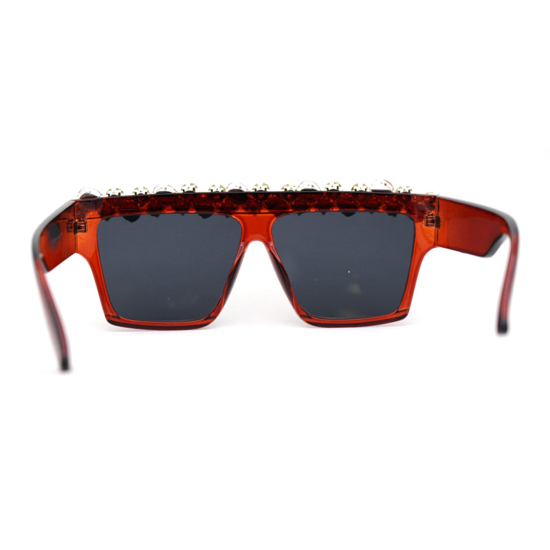 Huge Dripping Nugget Rhinestone Brow Flat Top Horn Rim Sunglasses