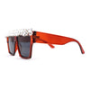 Huge Dripping Nugget Rhinestone Brow Flat Top Horn Rim Sunglasses