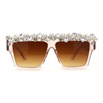 Huge Dripping Nugget Rhinestone Brow Flat Top Horn Rim Sunglasses