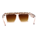 Huge Dripping Nugget Rhinestone Brow Flat Top Horn Rim Sunglasses