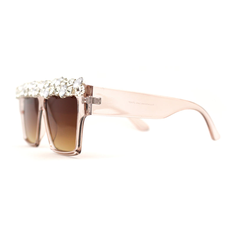 Huge Dripping Nugget Rhinestone Brow Flat Top Horn Rim Sunglasses