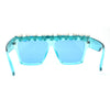 Huge Dripping Nugget Rhinestone Brow Flat Top Horn Rim Sunglasses