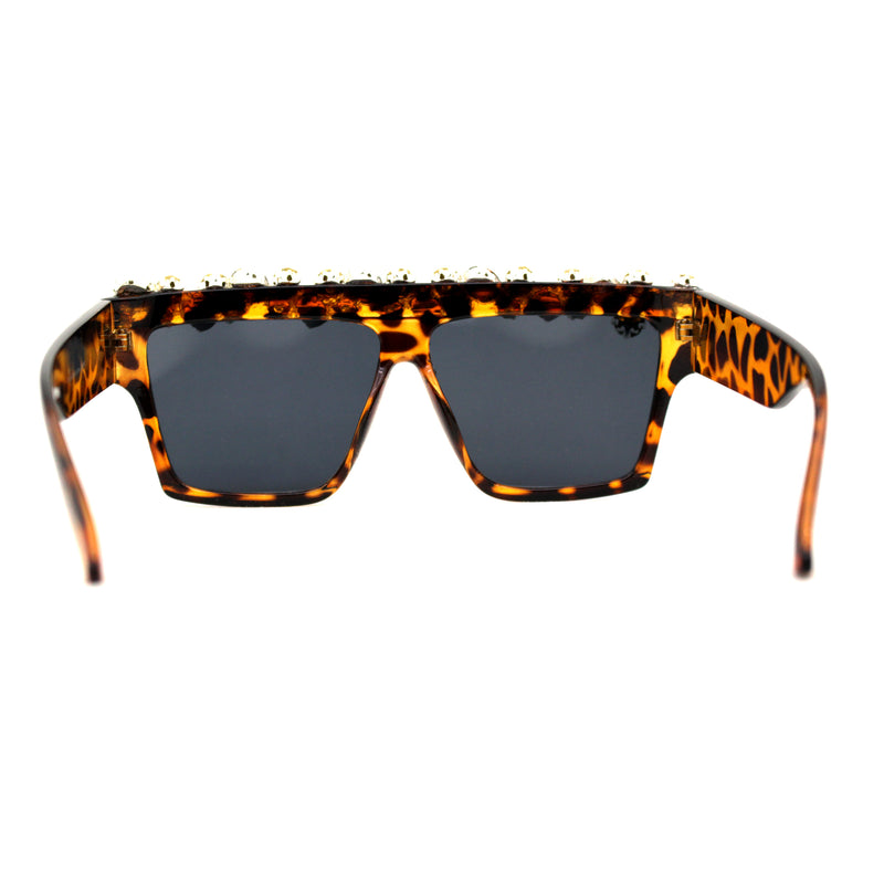Huge Dripping Nugget Rhinestone Brow Flat Top Horn Rim Sunglasses