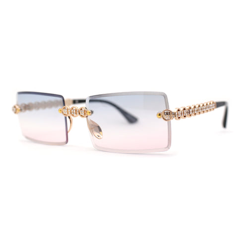 Super Luxury Rich Rhinestone Chain Frame Rimless Gangster Sunglasses