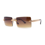 Super Luxury Rich Rhinestone Chain Frame Rimless Gangster Sunglasses