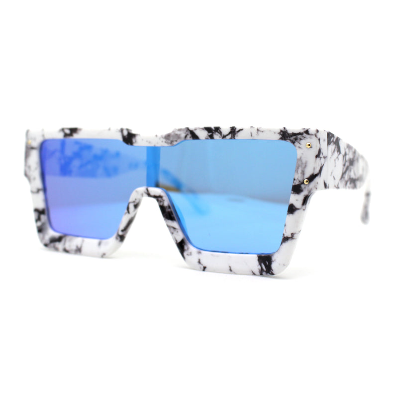 Colored Mirror White Marble Frame 80s Robotic Shield Sunglasses