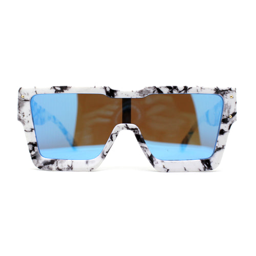 Colored Mirror White Marble Frame 80s Robotic Shield Sunglasses