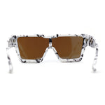 Colored Mirror White Marble Frame 80s Robotic Shield Sunglasses