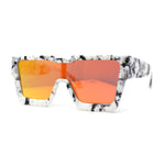 Colored Mirror White Marble Frame 80s Robotic Shield Sunglasses