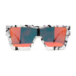 Colored Mirror White Marble Frame 80s Robotic Shield Sunglasses
