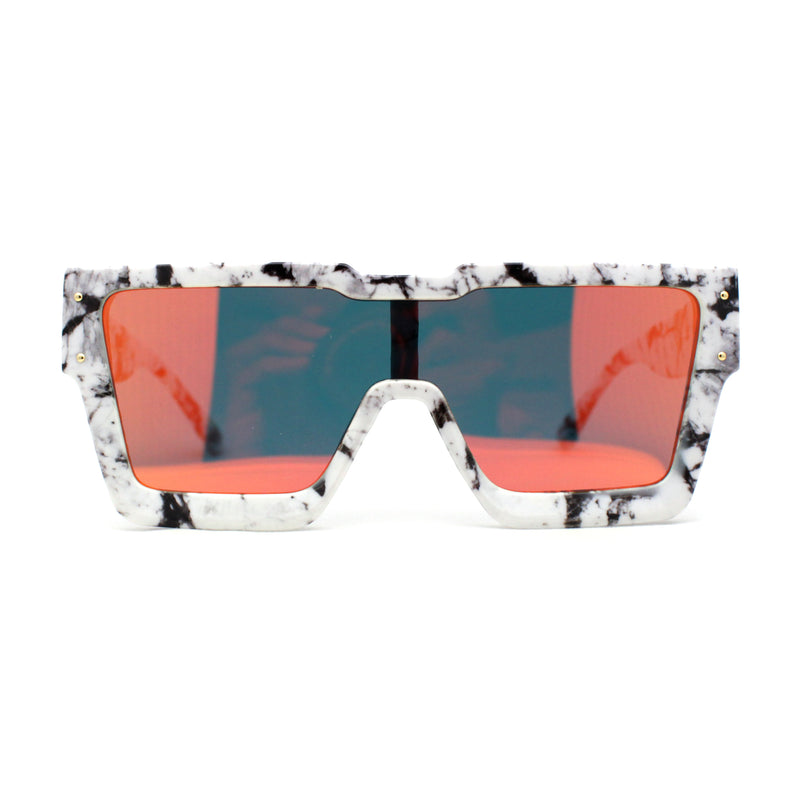 Colored Mirror White Marble Frame 80s Robotic Shield Sunglasses